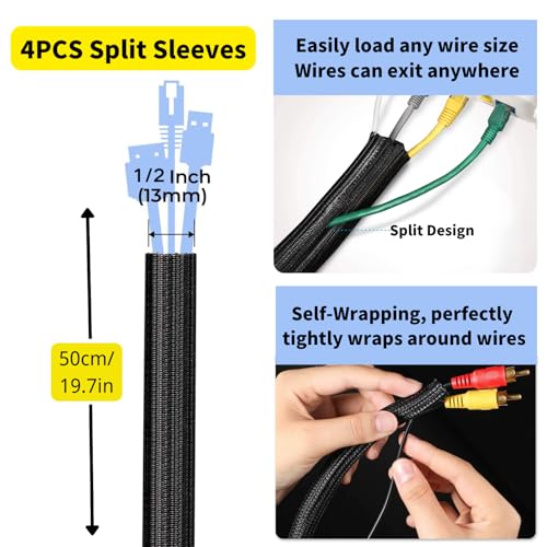 [313Pcs] Cable Management Kit, 67 Adhesive Cable Clips, Topavatop Desk Cord Organizer, 22 Reusable Cable Strap, 4 Cable Sleeve Split, 200 Nylon Cable Zip Ties with 20 Mounts for TV Office Home, Black - color: Black
