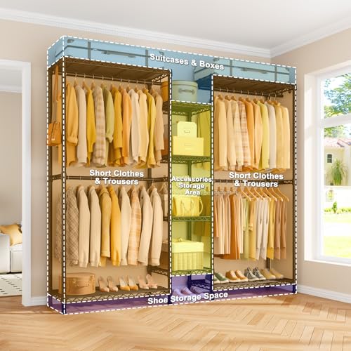 Ulif E4L L-shaped Clothes Rack for Corner, Heavy Duty Freestanding Garment Rack, Metal Clothing Organization Storage System with Shelves and Hangers, Max Load 962lbs, 42.7"W x 42.7"D x 79.3"H, Black - color: Black