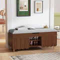 3More 40" Entryway Shoe Storage Bench,Upholstered Hidden Space Beneath Seat Cushion Bench,2-Tier Unique Geometric Shape with Wood Grain,Walnut - color: Brown