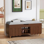 3More 40" Entryway Shoe Storage Bench,Upholstered Hidden Space Beneath Seat Cushion Bench,2-Tier Unique Geometric Shape with Wood Grain,Walnut - color: Brown
