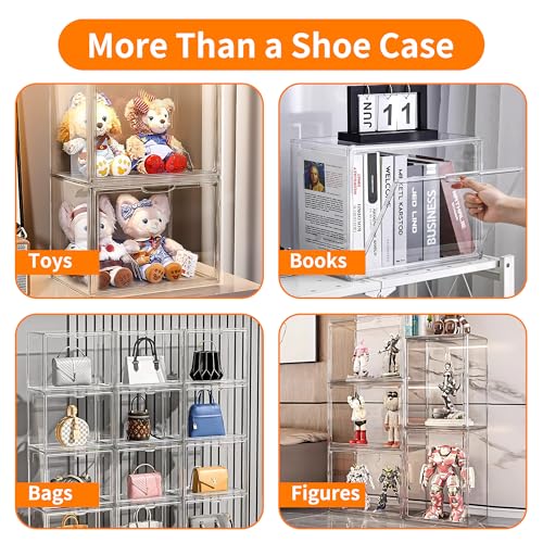 3 Pack Clear Acrylic Sneaker Shoe Display Case,Shoe Storage Boxes Stackable,Acrylic Boxes for Shoes Display with Lid,Boot Storage Organizer for Tall Boot,Purse Handbag Organizer for Closet - style: 14.2"L x 10.6"W x 8.7"H - 3 Pack
