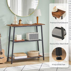 HOOBRO Narrow Console Table, 3-Tier Small Entryway Table with Storage Shelves, Behind Couch Sofa Table, Hallway Table for Entryway, Foyer, Hallway, Living Room, Rustic Brown and Black BF62XG01 - color: Rustic Brown + Black