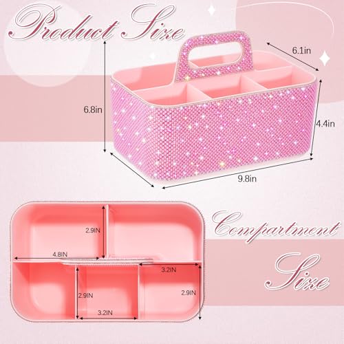 Marspark Bling Makeup Caddy Organizer with Handle, Sparkly Art Craft Holder, Glitter Bathroom Hair Caddy, Shimmer Pen Pencil Holder for Women Desk Organizer, Bling Gifts for Women(Pink,Pearl Diamond) - color: Pink, style: Pearl Diamond