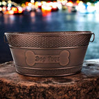 BREKX Indestructible Metal Dog Toy Bin - Copper Galvanized Storage Bin with Handles, Pet Storage Organizer - Ropes, Blankets, & Leashes, Bone Design Pet Toy Box (15-Quart) - color: Antique Copper