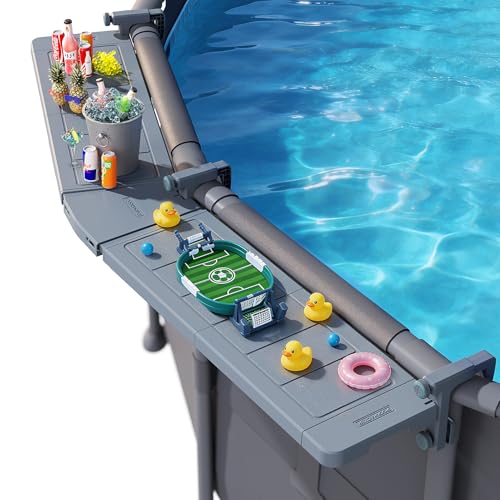 POOLHACKER Poolside Bar Extended, [Original] Swim Up Bar Exclusively for Above-Ground Round Pools. Patio Poolside Table Smart Fold Easy Maintenance, Weather Resistant Stable Tabletop - color: Grey