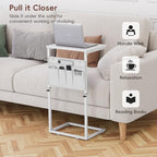 Vagusicc C Shaped End Table, Set of 2 Tall Side Table for Couch, Adjustable Height Small Couch Side Table for Small Spaces, End Table Slide Under Sofa Table TV Tray Arm Table for Living Room, White - color: White 2pc