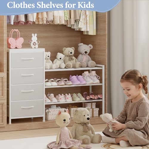 Cidaziya Expandable Closet Organizers and Storage, 4 Drawer Dresser, White Fabric Storage Dresser, Clothes Shelves for Kids, Purse Organizer Small Shoe Rack for Closet Bedroom - size: 11.8"D x 43.4"W x 29.8"H (4 Drawers)