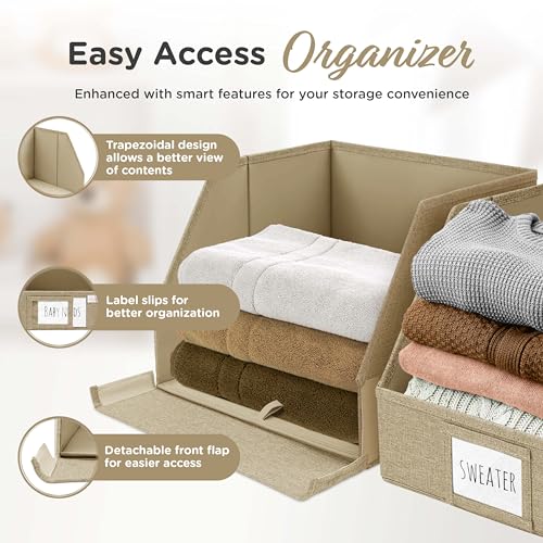 VIVIDECOR Open Front Storage Cubes 12x12x10 – Trapezoid Closet Shelf Bins, Easy Access Fabric Organizer for Clothes, Towels, Sweaters – Brown, 3 Pack - color: Brown