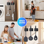 JAMEND CLXP 2-Pack Broom Holder with Heavy Duty Hooks, Upgraded Stainless Steel Mop Hanger. Wall Mount Utility Tool Rack for Kitchen Garden Laundry Garage. Matte Black. - color: 2PCS-Matte Black+Hook