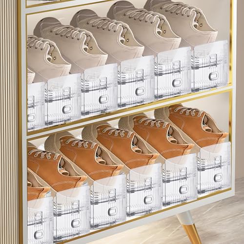 FENRUNXU Shoe Slots Organizer for Closet,24 Pack Shoe Stacker Shoe Rack Organizer for Closet Space Saver Storage Shoe Holder Organization(Transparent) - color: Transparent, size: 24 Pack