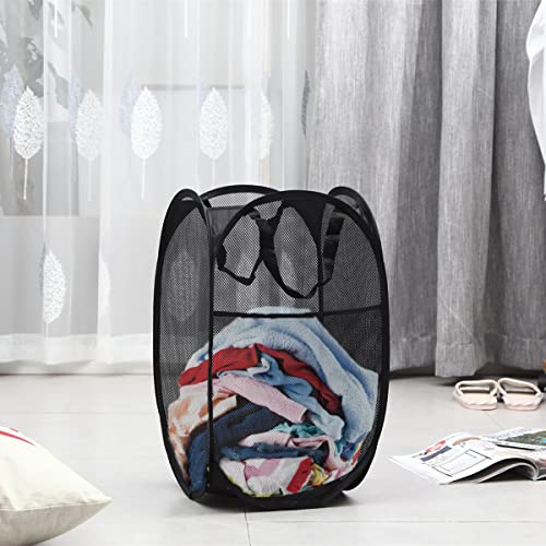 2 Packs Mesh Pop up Laundry Hamper (Black/Navy Blue) with Portable Durable Handles, Collapsible for Storage, Folding Pop-Up Clothes Hampers for Apartment, Home, College Dorm or Travel - color: Black + Blue