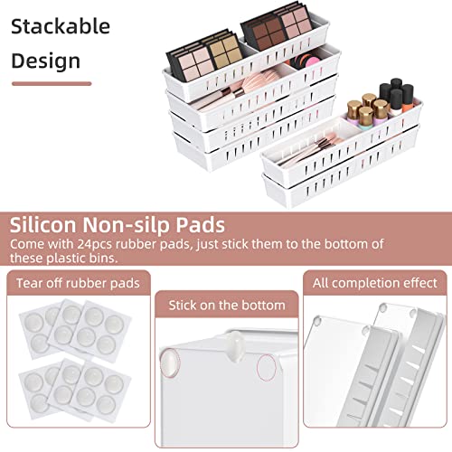 6 PCS Desk Drawer Organizer, Bathroom Drawer Organizer Trays with Dividers Adjustable, Makeup Organizer Bins for Vanity Clothes Junk Kitchen Utensil - style: Organize