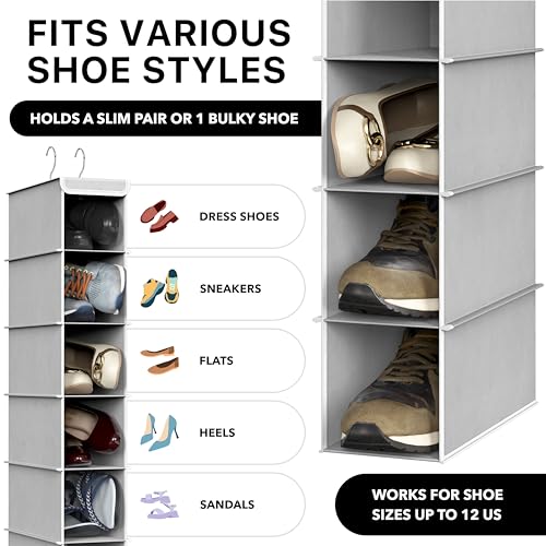 Simple Houseware 10 Shelves Hanging Shoes Organizer Holder for Closet, Grey - color: Grey, size: 1-Pack