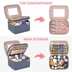 HXLGMD Large Makeup Bag with Mirror Double Layer Travel Make Up Organizer Case, Large Capacity Coemetic with Brush Slot Divider, Travel Toiletry Bag for Women (Aegean Blue) - color: Aegean Blue