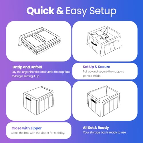 24L Pack Of Two Clothes Storage Bin, Foldable Blanket Storage Bags with Zippers, Under Bed Storage Box, Clear Window and Reinforced Handles, Bed Sheets Storage Box