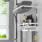 CAXIMSY Foldable 23.22 Inch Rowel Rack Wall Mounted with Bathroom Shower Shelves Stainless Steel Towel Bar Without Drilling and Screw Installation (Silvery) - color: Silvery