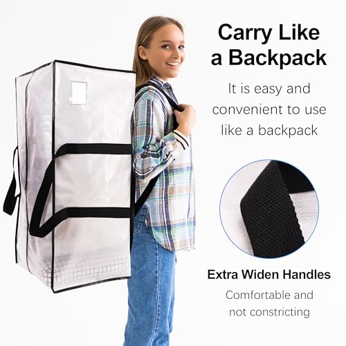 VELVETSURE 6 Pack Heavy Duty Large Moving Bags W/Backpack Straps - Strong Handles & Zippers, Storage Totes, Fold Flat, Alternative to Moving Box and Storage Bin, Semi-Transparent+Blue+Black - color: Semi-Transparent+Blue+Black, size: 24 Gal - 6 Pack