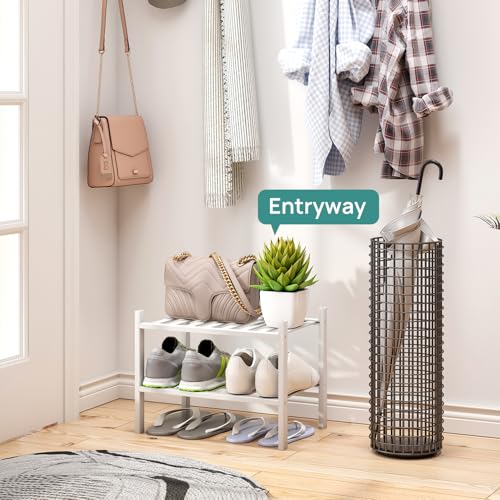 viewcare White Small Shoe Rack for Entryway,2-Tier Bamboo Shoe Organizer for Hallway Closet, Free Standing Shoe Racks for Indoor Outdoor - color: White, size: 2-Tier_Samll