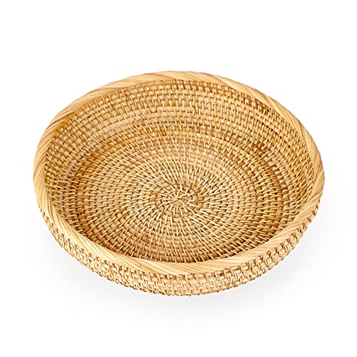 Hipiwe 9.9" Round Key Basket Bowl for Entryway Table Wicker Storage Basket Woven Keys Bowl Holder Crackers Fruit Candy Serving Tray Rattan Organizer Basket for Remote Control Wallet Cell Phone - color: Natural Color, size: Medium, 9.9"