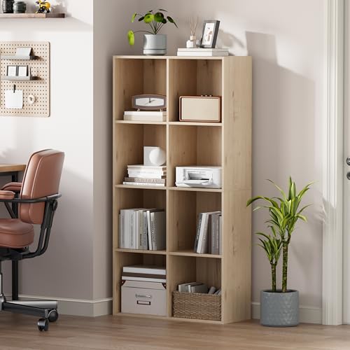 VDNEND Wooden Storage Organizer with Closed Back Panel, 11in Cube Shelf Opening, Bookshelf, Display Shelf,Closet Cabinet for Home and Office (White Oak, 8-Cube 47.8L*9.45W*24.09H) - color: White Oak, size: 8-Cube 47.8L*9.45W*24.09H