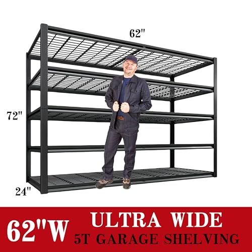 62" W x 24" D x 72" H Garage Shelving Heavy Duty Metal Shelving 3500LBS Storage Shelves Adjustable Metal Shelves for Storage Industrial Garage Shelves for Warehouse Basement (5T 72*62*24) - size: 5T 72*62*24