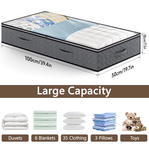 10 Pack Under Bed Storage Containers 90L Underbed Closet Organizer System Collapsible Storage Bins with Clear Window and Reinforced Handles for Bedding Pillows Blanket Towels Clothes Wardrobe Bedroom