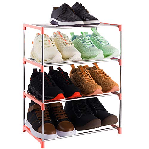 4-Tier Stackable Small Shoe Rack, Lightweight Shoe Shelf Storage Organizer for Entryway, Hallway and Closet (Pink) - color: Pink, size: 4-Tier