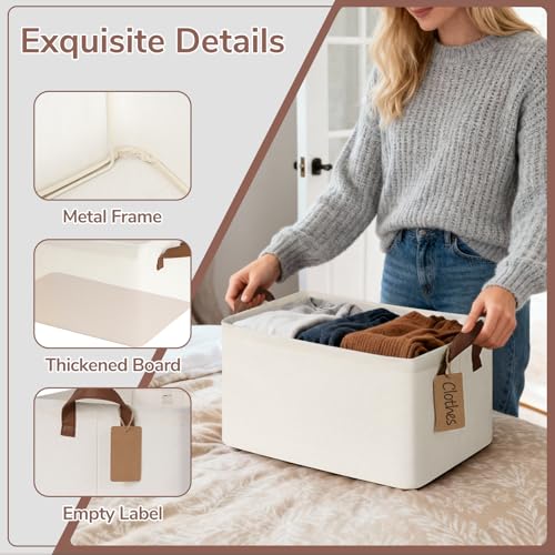 CHICVITA 4 Pack Storage Baskets for Shelves, Collapsible Fabric Closet Baskets for Organizing, Shelf Bins with Metal Frame, Clothes Towel Organizer for Closet, 14.8" x 10.3" x 8.3", Beige - color: Beige, size: 20L (14.8"L x 10.3"W x 8.3"H)