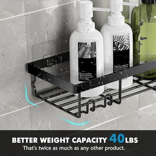 Moforoco Adhesive Shower Caddy Organizer Shelves Rack - 5 Pack Corner Bathroom Storage Organization, Home & Kitchen Decor Inside RV Accessories, Hanging First Apartment Household Camper Essentials - color: Black
