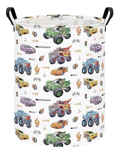 FANKANG Monster Truck Laundry Hamper Storage Basket, Nursery Hamper Canvas Laundry Basket Foldable with Waterproof PE Coating for Kids, Office, Bedroom, Clothes,Toys(Monster Truck) - color: Monster Truck