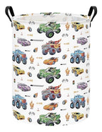 FANKANG Monster Truck Laundry Hamper Storage Basket, Nursery Hamper Canvas Laundry Basket Foldable with Waterproof PE Coating for Kids, Office, Bedroom, Clothes,Toys(Monster Truck) - color: Monster Truck
