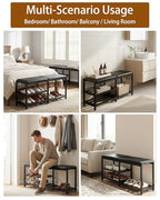 Shoe Rack Storage Bench for Entryway - Iron Shoe Rack with Bench for Entryway, Front Door Entrances or Bathroom, Space-Saving and Robust, Holds Up to 560 lb