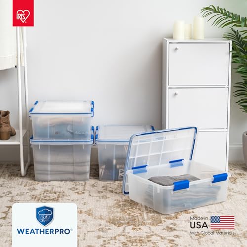 IRIS USA WeatherPro 16 Qt Storage Bins with Lids, 3 Pack, BPA-Free Plastic Gasket Box with Tight Latch and Seal, Stackable Nestable Tote Tub - Clear/Blue - size: 16 Qt. - 3 Pack