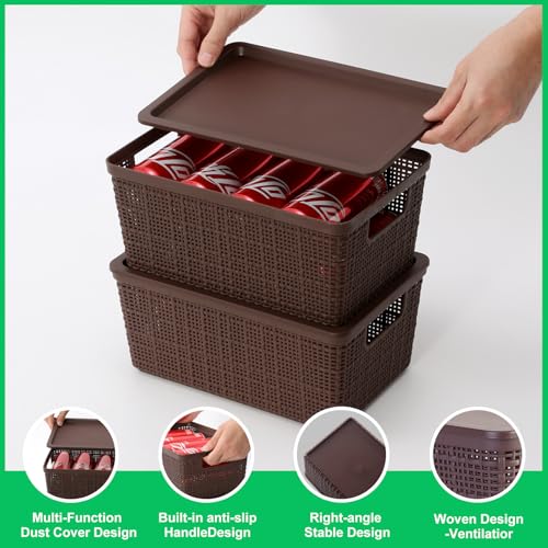6 Pack Plastic Storage Baskets With Lids,Brown Breathable Stackable Storage Bins,Small Storage Containers,for Organizing Storage Baskets on Desktops,Closets,Playrooms,Classrooms,Offices - color: Brown