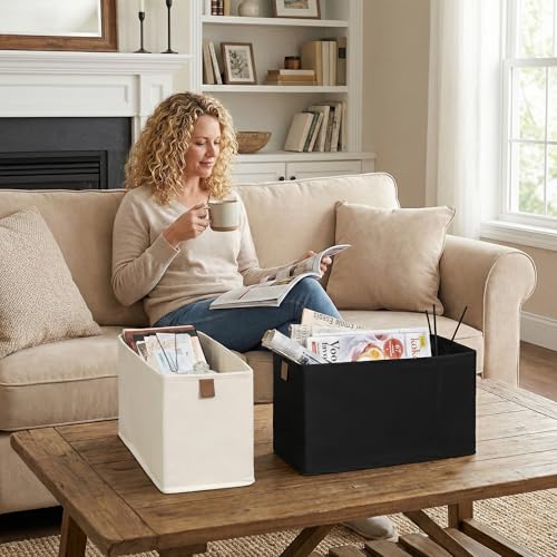 StorageWorks Long Narrow Storage Basket, Collapsible Fabric Storage Bins, Small Baskets for Organizing with PU Handle, Great for Clothes, Towels, and Socks, Black, 2-Pack - color: Black, size: 6.25'' Width (2 Pack)