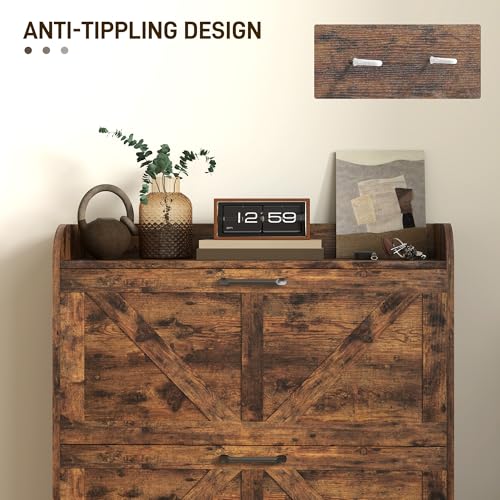 HOMCOM Shoe Storage Cabinet with 2 Flip Drawers, Legs, Farmhouse Freestanding Narrow Shoe Cabinet, Slim Hidden Rack Organizer for Entryway, Hallway, Rustic Brown Wood Grain - color: Rustic Brown