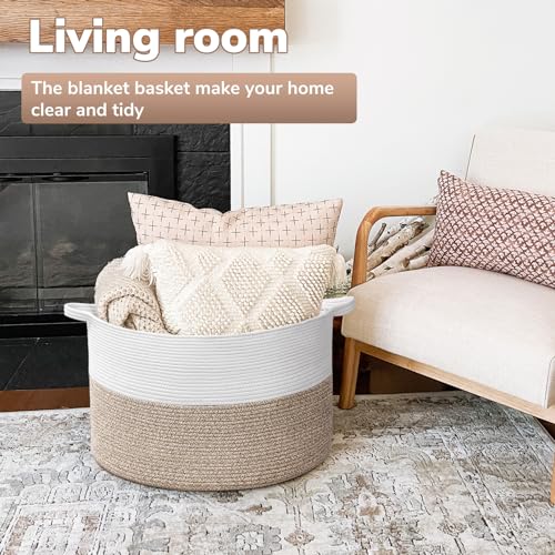 Goodpick Large Cotton Rope Basket, 83L Big Woven Storage, Blanket Organizers and Storage, Baby Nursery Laundry Basket, Extra Large Toy Bin for Storage, 21.7 x 13.8 inches - color: Light Brown, size: 21.7x21.7x13.8 Inch (Pack of 1)