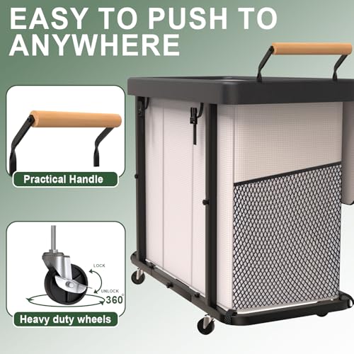 230L (60 Gal) Extra Large Fashion Laundry Sorter 3 Section with Lid, Rolling Laundry Basket Hamper with Handle, Laundry Organizer Storage Cart with Sturdy Metal Frame for Laundry Room, Hotel, White - color: White-3 Section, size: 230L