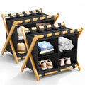 Folding Luggage Rack, 2-Pack Natural Bamboo Suitcase Stands with 4 Storage Compartments , Sturdy Luggage Holders for Guest Room, Bedroom, Hotel - color: Natural 2 Pcs