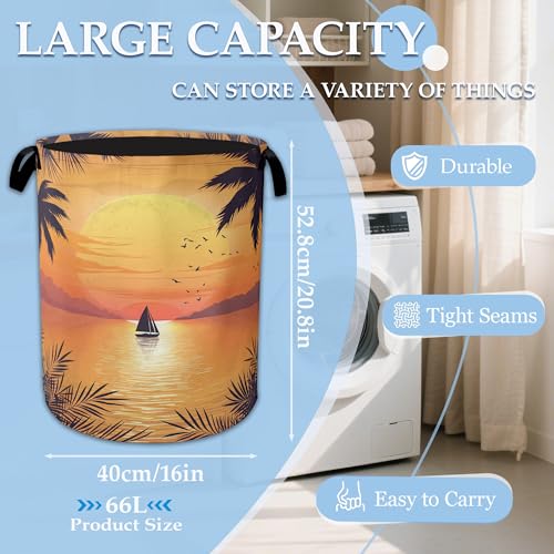 Tropical Palm Laundry Basket,Sunset Sea Beach Laundry Hamper, Collapsible Clothes Toy Storage Bin for Bathroom Bedroom Room Decor 16" X 20.8" - color: Tropical Palm