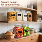 ComSaf 1 Gallon Square Glass Jars with Airtight Lids (135oz, Set of 2), Extra-Wide Mouth Canisters with Measurement Marks for Bulk Flour Storage, Fermenting Kombucha & Pickling - size: 1.1 Gal*2-Wide Mouth