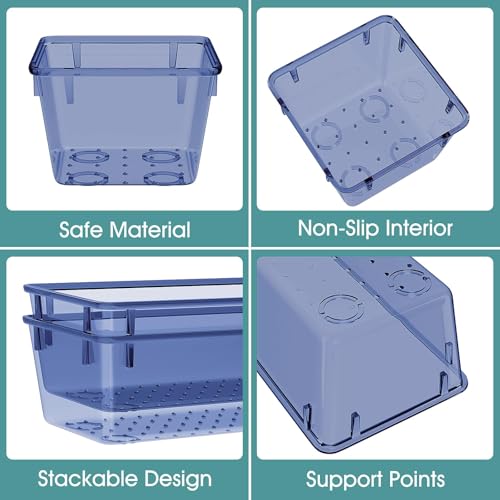 WOWBOX 25 PCS Plastic Drawer Organizer Set, 4 Sizes Desk Drawer Divider Organizers and Storage Bins for Makeup, Jewelry, Gadgets for Kitchen, Bedroom, Bathroom, Office, Clear Dark Blue - color: Clear Dark Blue