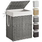 SONGMICS Laundry Hamper with Lid, 23.8 Gallon (90 L) Synthetic Rattan Clothes Laundry Basket with Lid and Handles, Foldable, Removable Liner, Dove Gray ULCB51WG - color: Dove Gray, size: 90 L