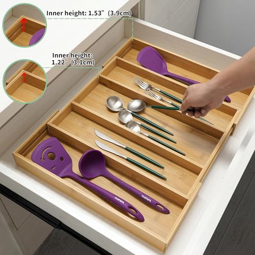 Utoplike Bamboo Expandable Kitchen Drawer Organizer, Adjustable Utensil Holder and Cutlery Tray Organiser, Drawer Divider for Silverware, Flatware, Knives in Kitchen, Bedroom, Living Room, 5 Slot - color: Natural, size: Large