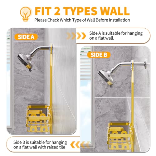 GAOKASE Aluminum Shower Caddy Hanging, Never Rust Shower Organizer- 4 Levels with adjustable Height 10 Hooks for Razor/Sponge - Rack with Soap Basket (Gold) - color: Gold