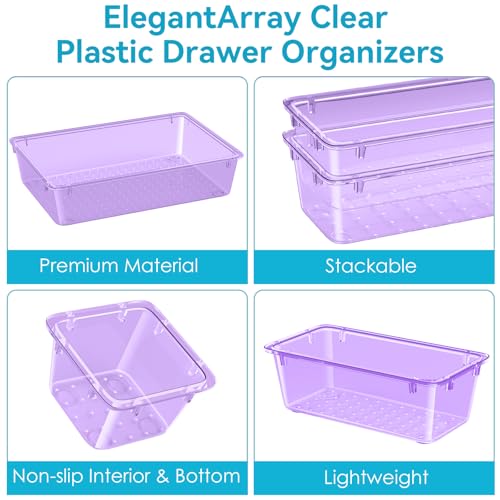 ElegantArray 12-Piece Drawer Organizer Set, 4 Sizes Versatile Plastic Vanity Organizer for Makeup, Stationery, Gadgets, in Kitchen, Bathroom, Office, and Bedroom, Purple - color: Purple, size: 12 PCS