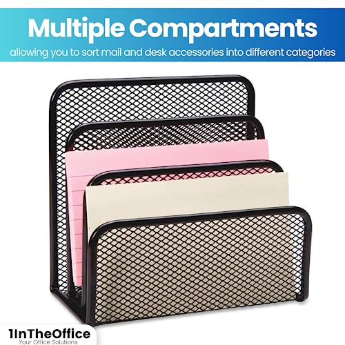 1InTheOffice Mail Organizer, Multi Step Desk Organizer, Desk File Sorter, Mesh Vertical File Organizer, Black, 1 Pack