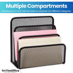 1InTheOffice Mail Organizer, Multi Step Desk Organizer, Desk File Sorter, Mesh Vertical File Organizer, Black, 1 Pack