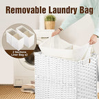 Greenstell Laundry Hamper with 2 Removable Liner Bags，90L Divided Clothes Hamper, Handwoven Synthetic Rattan Foldable Laundry Basket with Lid and Handles White (18.5 x 13.3 x 24.0Inches) - color: White, size: 90L (18.3x13.3x24.0 Inches)