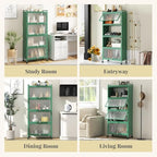 Giantex 5-Tier Kitchen Storage Cabinet, Mobile Microwave Stand with Flip-up PC Doors, Freestanding Kitchen Bakers Rack with 4 Rolling Casters, for Dining Room, Living Room and Study, Green - color: Green